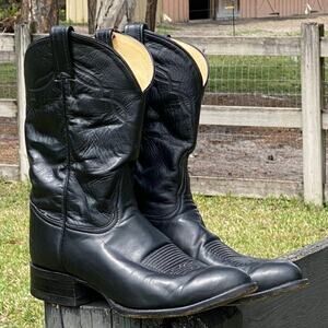 TONY LAMA Mid Calf Western Cowboy Boots Black Leather Mens Sz 9EE Roper Rancher